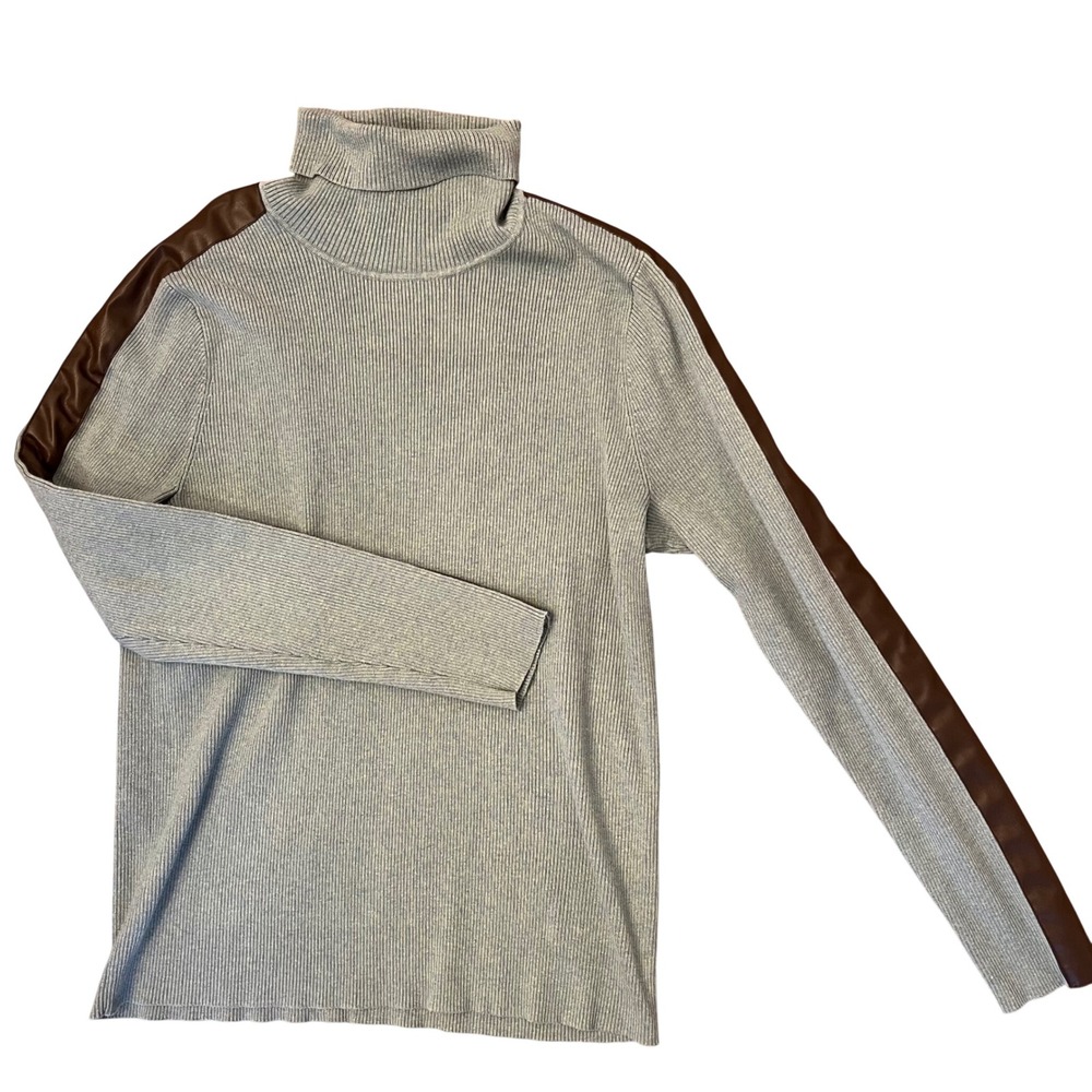 Lauren Ralph Lauren Turtleneck Sweater womens XXL Blue Green Faux Leather Stripe